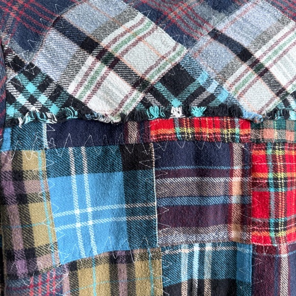 Free People We The Free Patchwork Plaid Flannel XS Crochet Lace Button Down - Picture 9 of 9